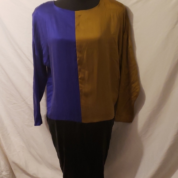 100% Silk COLOR Block Mary Jo Bruno Dress - Picture 2 of 6